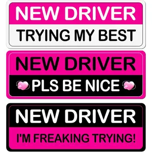 3Pcs Rose Red Student New Driver Car Magnetic Bumper Stickers Logo, Brightly Colored Safety Warning Signs for Women, Funny Car Magnet Accessories Stickers Suitable for Students and Novice Drivers