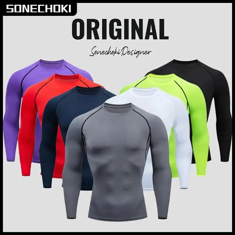 Compression Running Shirt Men Quick Dry Long Sleeve Activewear Seamless Set