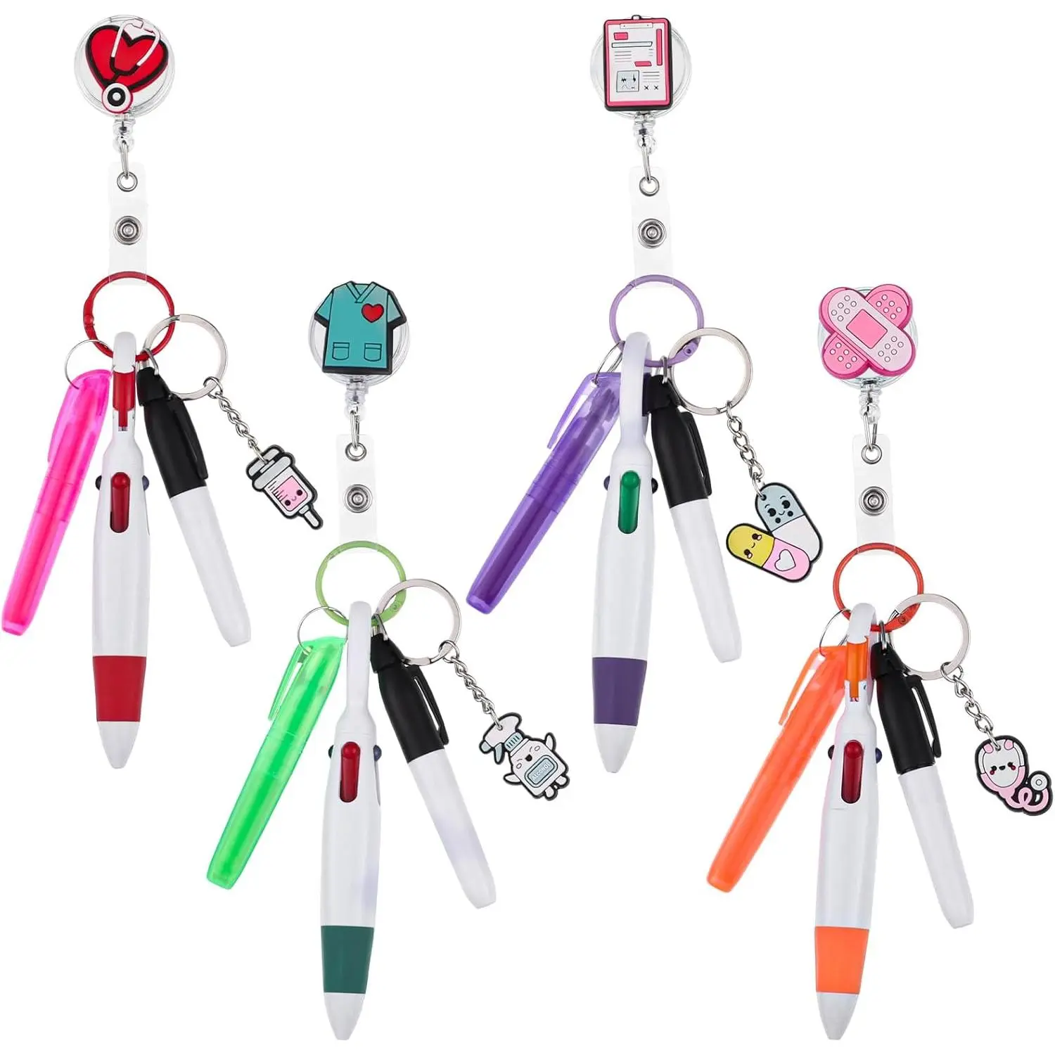 24 count 4 Sets Funny Nurse Badge Accessories Pen Set with Nurse Badge Reels, Cute  Week Gifts Cna Accessories for Work Clip  Badge Accessories for Office Coworkers