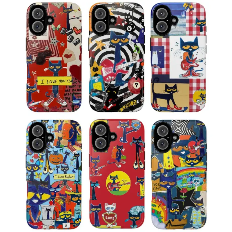 Durable Cool Cat Smartphone Case - UV Printing Colorful Cartoon Art Design, Stylish Shock-Absorbent Polycarbonate Cover, Handheld Accessory for Cartoon Fans (Compatible with iPhone, Galaxy Devices)