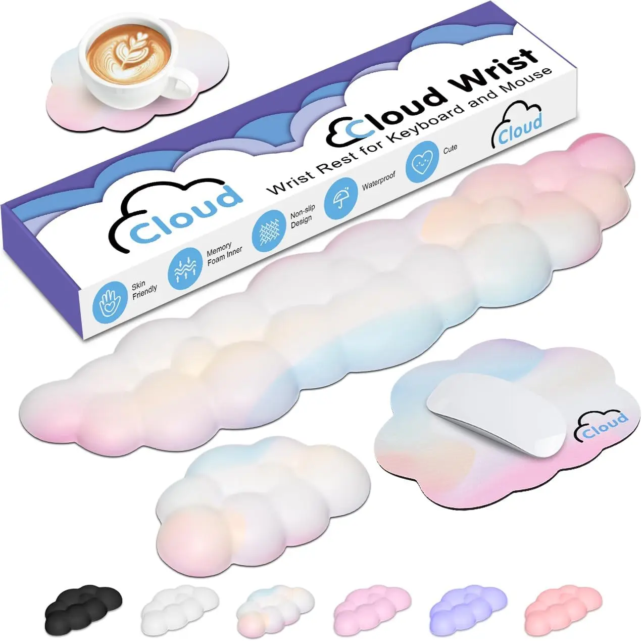 Cloud Wrist Rest Keyboard Palm Rest with Non-Slip Base for Computer Gaming Wrist Rest,  Cloud Arm Rest Keyboard Wrist Pad Rainbow