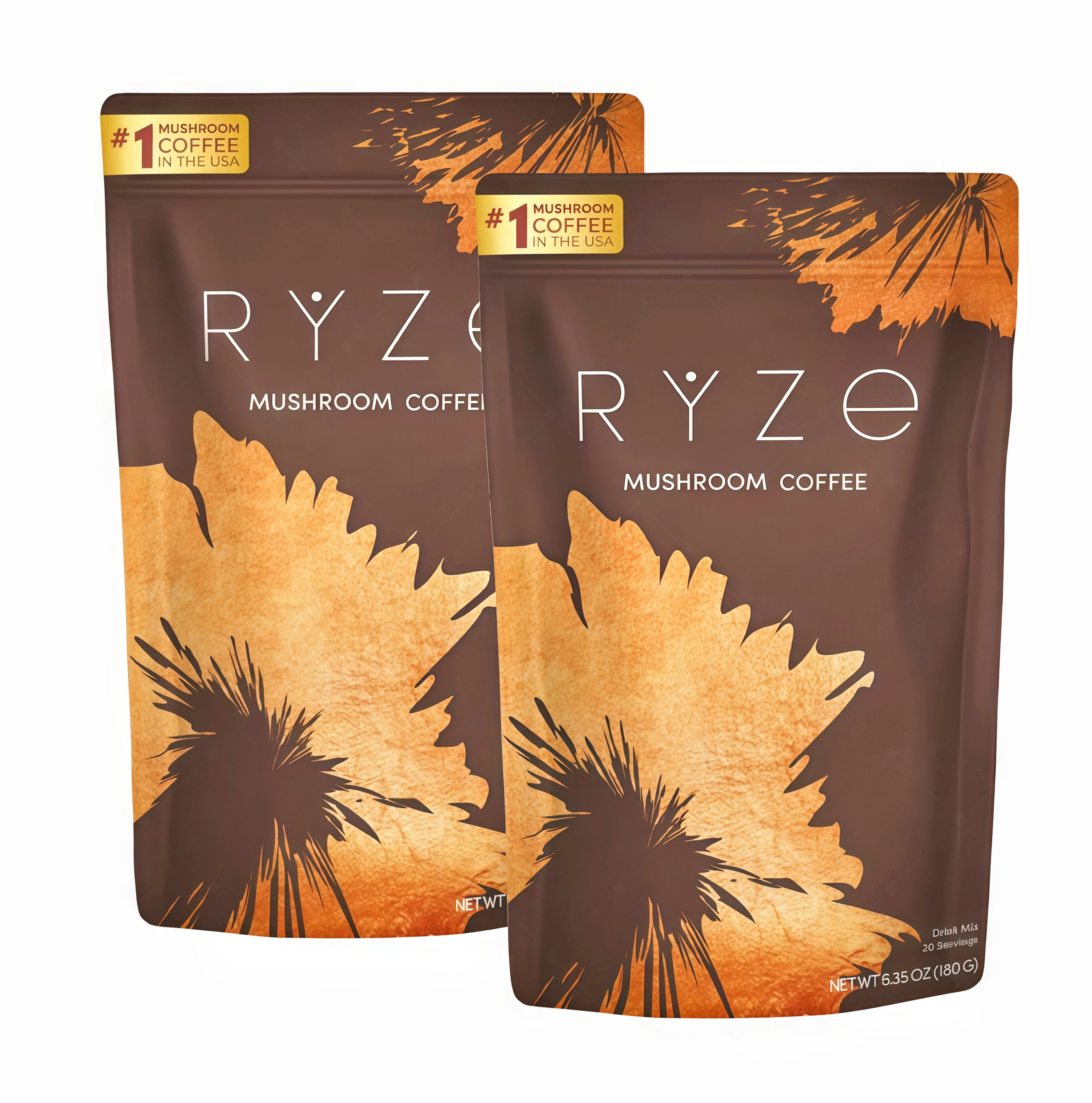 2 Pcs RYZE Mushroom Coffee USDA Organic with 6 Adaptogenic Mushrooms and MCT Oil PGUSA Grown Instant Coffee for Better Energy, Focus, Digestion, Immunity with Turkey Tail, Shitake, Lion's Mane, 30 Servings Vitamin