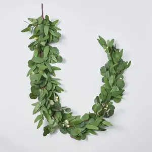 Real Touch Seeded Silver Dollar & Needleleaf Eucalyptus with Cream Berry Front Door Mantle Garland or Table Runner