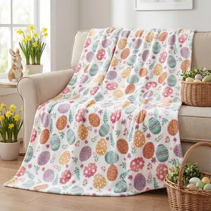 Easter Flannel Blanket Throw, Colorful Easter Eggs Plaid Leaf Anemone Soft Fuzzy Plush Cozy Fleece Blankets for Couch Sofa Bed Lounging, Ideal Gifts for Kids Adults Self