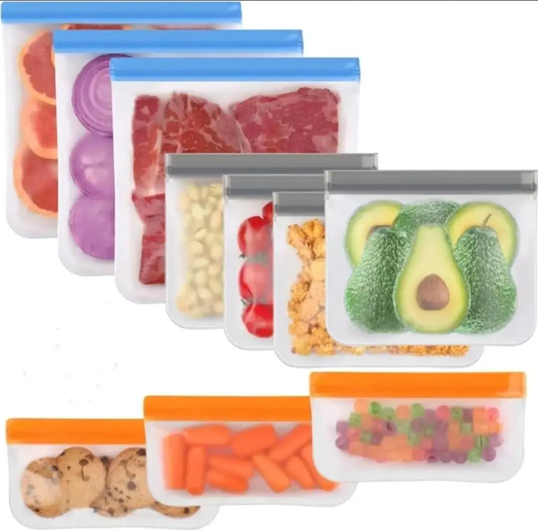 8 Pack Reusable Freezer Bags Dishwasher Safe, B P A FREE Reusable Food Storage Bags, Extra Thick Leak proof Silicon Bags for Marinate Meat, Cereal, Sandwich, Snack, Travel Item