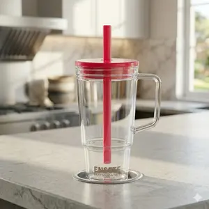 i1 40oz Clear Double Wall Tumbler with Handle, DIY Custom Plastic Cup with Lid & Straw, Reusable Cold Drink Cup for Iced Coffee, Milk Tea, Water and Daily Use