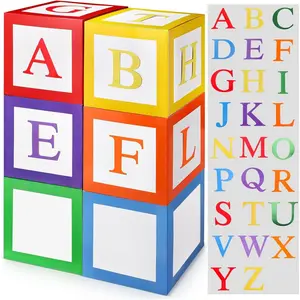 ReliThick 6 Pcs Custom Letter Toy Inspire Party Boxes with 52 Pcs Letter Cutouts 11.8 x 11.8 Inch Colorful Balloon Box Personalized Big Party Favor Box for Birthday Party Decoration(Classic Color)