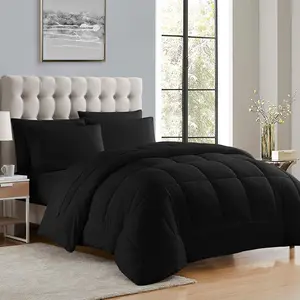 Down Alternative Comforter All Season Warmth Luxurious Plush Loft Microfiber Fill Duvet Insert Bedding, Queen, Black