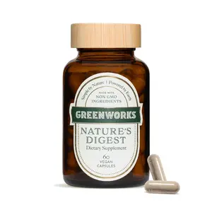 Greenworks Nature's Digest Daily Digestive Supplement - Probiotic, Prebiotic, Fiber, Digestive Enzymes & Herbal Blend with Psyllium Husk, Triphala & Saccharomyces Boulardii, 60 Vegan Capsules