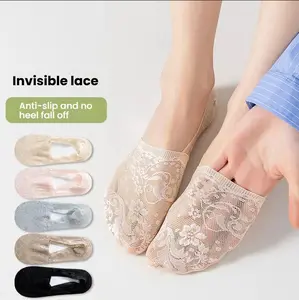 5/10 double ladies' thin lace socks, a variety of colors, summer breathable ice silk mesh socks, low-waist socks with anti-sl heel design