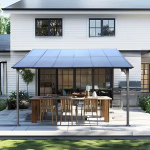 10' x 12' Outdoor Pergola Gazebo,Wall-Mounted Lean to Metal Awning Gazebo with Roof,Large Heavy Duty for Patio,Decks,Backyard sunshade shelter