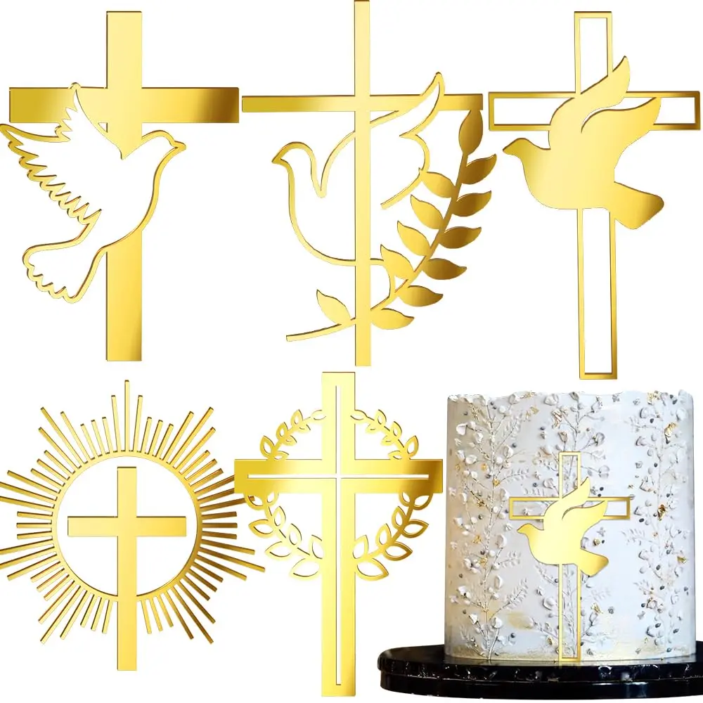 5pcs Cross Cake Topper Confirmation Baptism Toppers First Communion Decorations Religious Bautizo Decor Decoration Christening