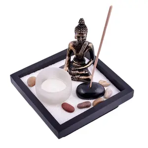 THY COLLECTIBLES Asian Japanese Feng Shui Sand Zen Garden Kit YD50 - Scented Buddha Tealight Holder, Incense Holder with Aroma & Fragrance for Stress Relief, Meditation