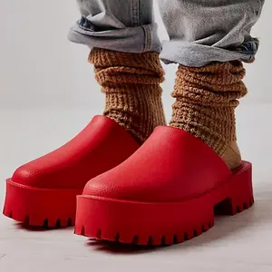 [TrendyRedMules]Lili&oumerWomen'sTrendyRedPlatformMules-StylishThickSoleEVASlidesforOutdoor&CasualWear,WaterproofClosedToeSandals,MuleShoesFootwearFlatform��Red��