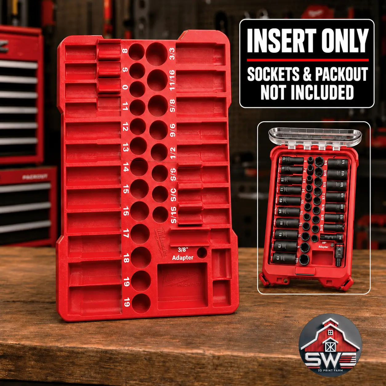 43PC 3/8 Impact Socket Set 49-66-7009 Organizer Insert for Milwaukee Packout 48-22-8436 — INSERT ONLY 43PC 3/8 Impact Socket Set 49-66-7009 Organizer Insert for Milwaukee Packout 48-22-8436 — INSERT ONLY