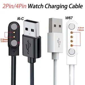 2 Pin 4 Pin USB Data Charging Cable Magnetic Charger for Smart Watch Charger Cable White W67 and Black I6-C