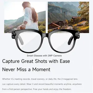 Photo Video Recording Smart Glasses, Wearable Devices, for Travel, with 2MP Anti-Shake Camera Video/Audio, Hands-free Record Moments Bluetooth Call Music Control AI Real Time Translation Voice Assistant Sunglasses for Business Travel Outdoor