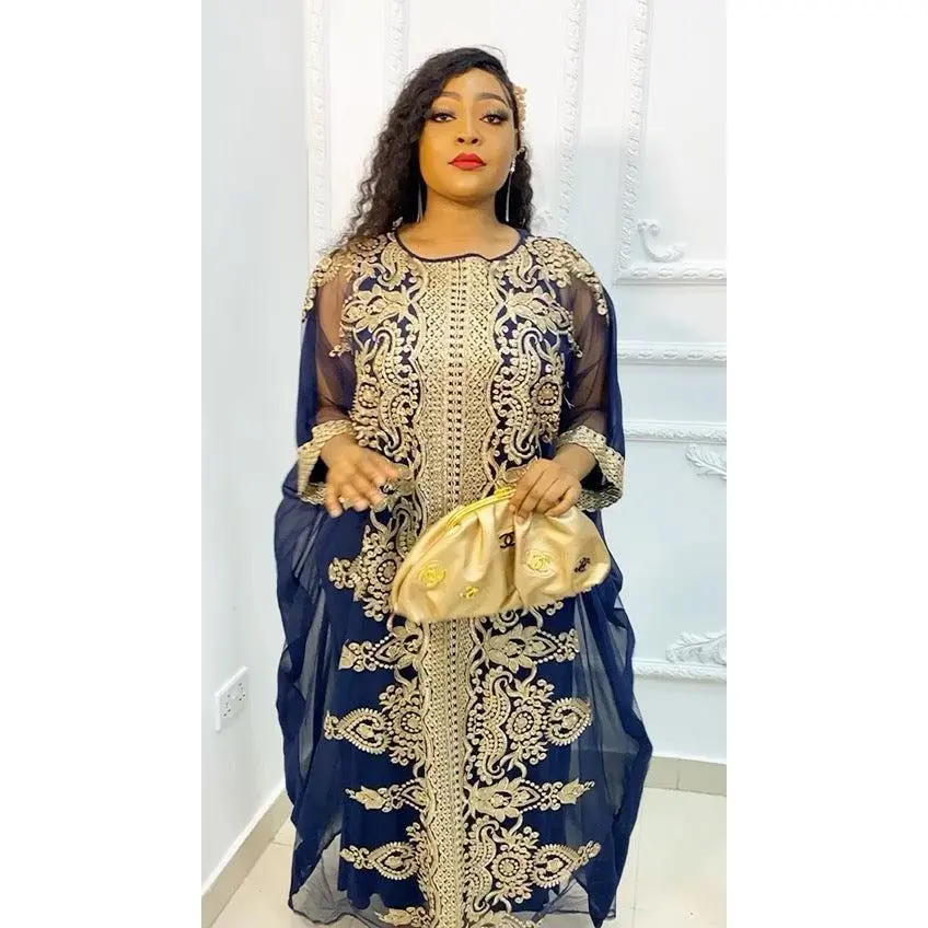 navy and gold wedding guest dress Blue and Gold African Mermaid Gown for Wedding Guests 4