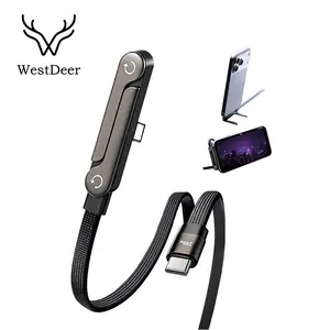 Westdeer Invisible Holder Charger Cable with Stand, 240w super fast charging 2-in-1 Fast Charging Cord & Phone Stand for Gaming, Office, Car Travel, Compatible with iPhone Samsung Type-C charging cable Black