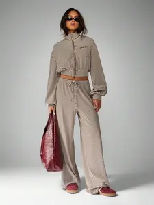 MISSGUIDED Striped Zip Up Jacket With Wide Leg Pants
