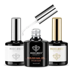 Builder Nail Gel with Gel Top and Base Coat, 3Pcs Gel Nail Kit for Nail Thickening Apex Building Nail Extension Rhinestone Gel Nail Glue, LED Nail Lamp Cured