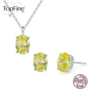 1 Set 925 Sterling Silver Sparkling Oval & Round Olive Green Cubic Zirconia Pendant Necklace And Earrings Jewelry Set For Women, Wedding/Bridal Party Yellow Versatile