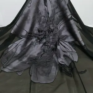 African Luxury Brocade Flower Jacquard 5Yards  Black Fabric for Elegant Design