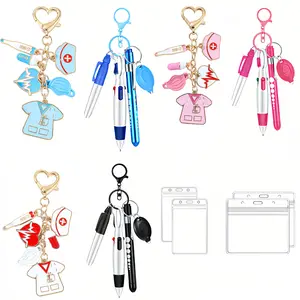 Nurse Hat Thermometer Pill Mask Heartbeat Nurse Set Zinc Alloy Keychain Decoration Hanging Tag Badge Clip Set, Ideal for Hospital Staff