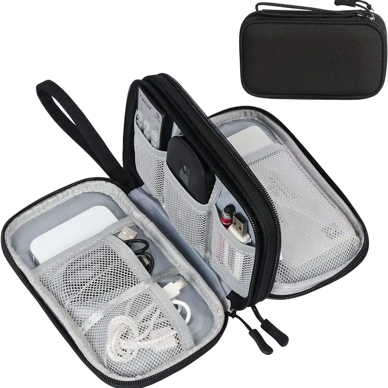 Travel Cable Organiser, Electronics Accessories Storage Bag, Waterproof Portable Double Layers Travel Gadget Carry Pouch for Cable, Power Bank, Charger, Memory Card, Headphone