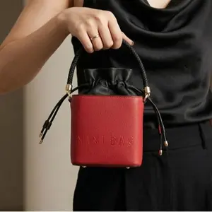 Women’s Fashion Red Mini Bucket Crossbody Bag – Style #F2610