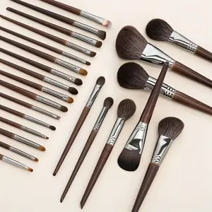 24pcs Premium Natural Goat Hair Makeup Brush Set for Foundation Blending Blush Concealer Eyeshadow Includes Travel Makeup Bag Ideal Gift