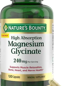 Nature's Bounty Magnesium Glycinate Complex Dietary Supplement, 240mg Per Serving, 120 Edible Capsules for Fitness Muscle Relaxation & Healthcare Bone, Heart Support