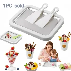 Instant Ice Cream Maker with 2 Scrapers, New Rolled Ice Cream Maker, Portable Stainless Steel Ice Cream Pan for Family Party, Easy Clean DIY Homemade Ice Cream Tray