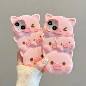 Cute 3D Pig Silicone Phone Case for iPhone 13 14 11 12 Pro Max - Shockproof Protective Casing, Cartoon Funny Pig Design Protector Smartphone Protection Cellphone Cover