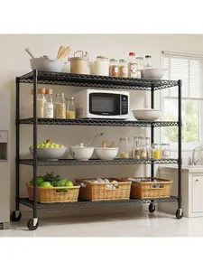 4 Tier Storage Shelves With Wheels, Adjustable Layer Rack, Heavy Duty Wire Shelving, 550 LBS Capacity Per Shelf, Max 2200 LBS Total For Pantry, Kitchen, Garage 4 Tier Garage Shelving With Wheels, 2200LBS Heavy Duty Storage