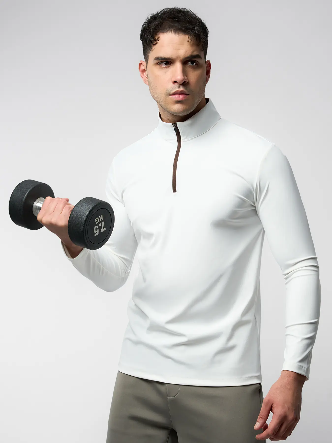Fioboc Men's SmoothBlend Slim Fit Half-Zip Mock Neck T-Shirt - Contrast Trim Casual Basic Long Sleeve Top
