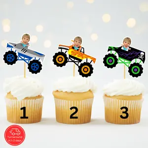 Custom Monster Truck Face Cupcake Topper – Birthday Party Decor