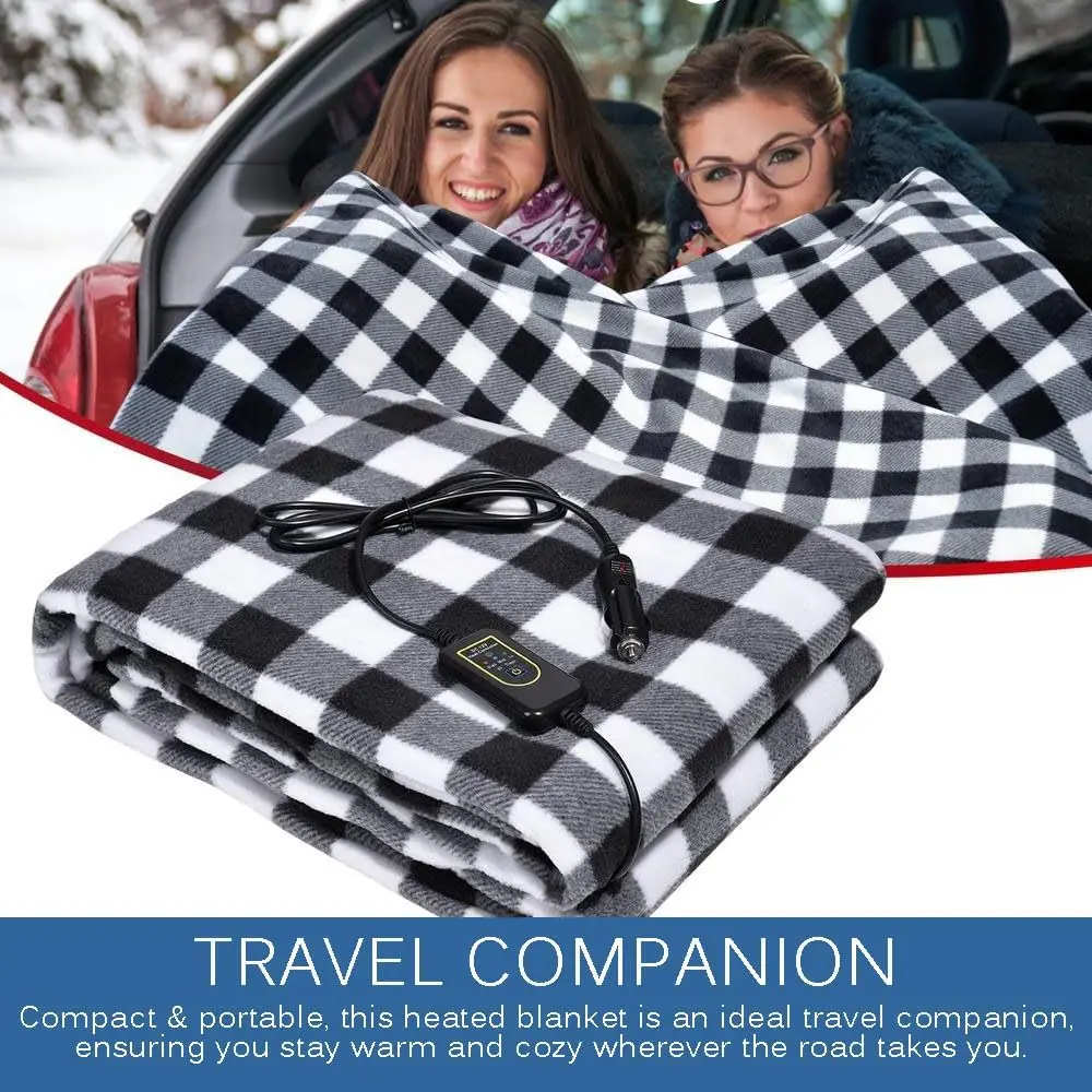 Electric Heated Car Blanket Portable Heated Throw Blanket for for Car, Truck, SUV, or RV Camping Essentials 3-Heat Remote 12-Volt Plug in Heated Electric Blanket (Grey)