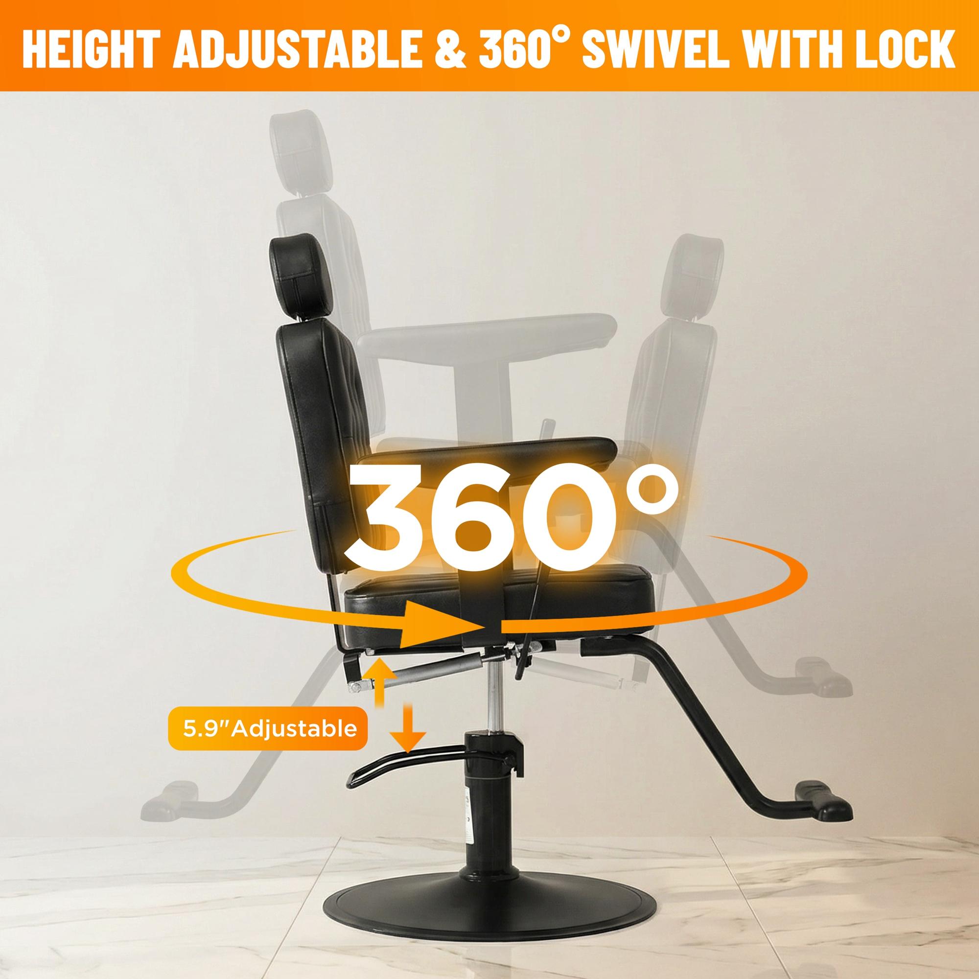 Black Reclining Salon Barber Chair for Hair Stylist, Professional Hair Stylist Chairs with Heavy Duty Hydraulic Pump, All Purpose Styling Hairdresser Braiding Shampoo Chair for Spa Home Euipment Barber Salon Chair for Hair Stylist