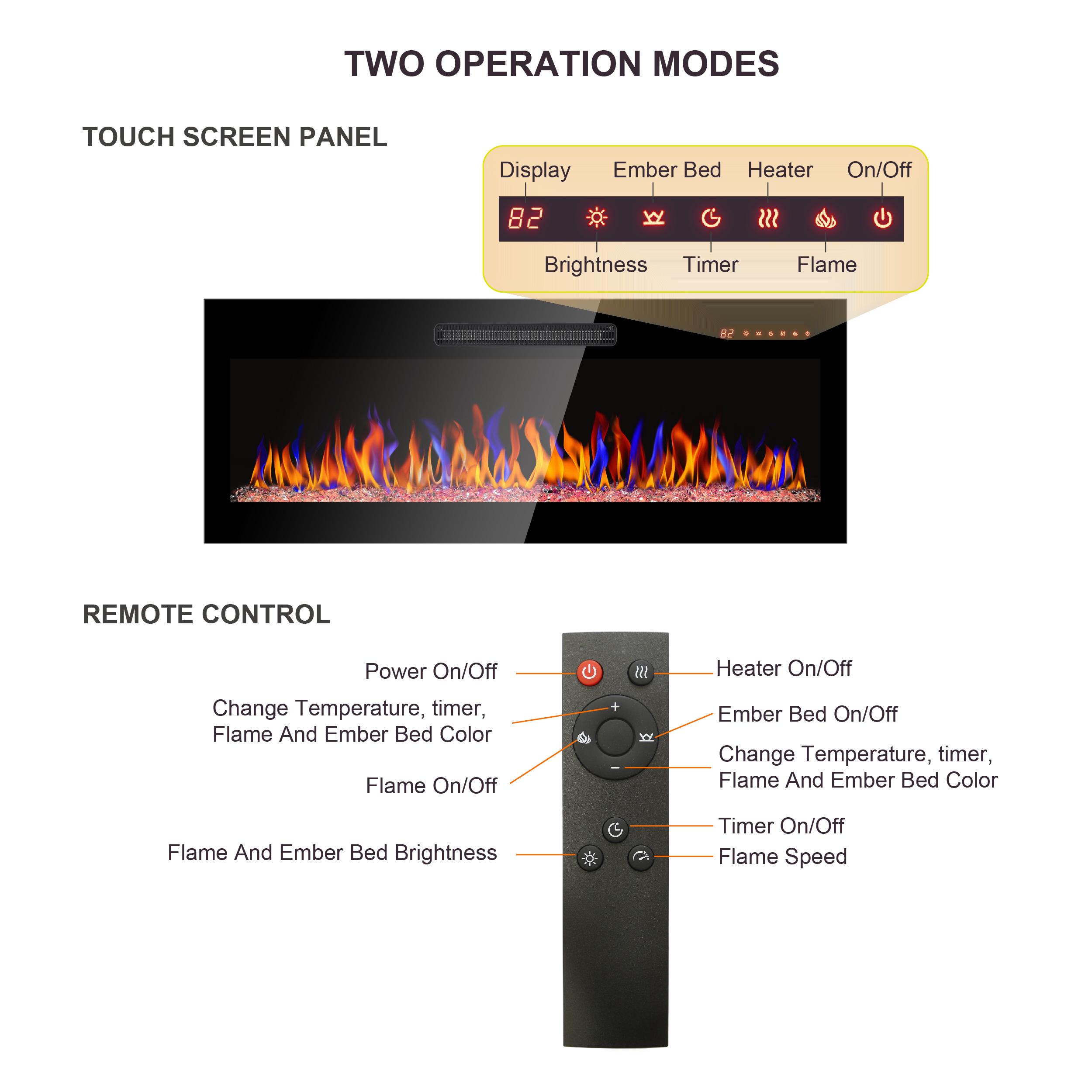 Eyisean 36"/42" Electric Insert Fireplace Heater, Wall-Mounted Recessed Thin Tempered Glass Fireplace with Remote Control & LED Light, 1400W Heat & Adjustable 16 Flame Colors, 3 Display Styles and Timer for Living Room, Bedroom Eyisean 36"/42" Electric Insert Fireplace Heater, Wall-Mounted Recessed Thin Tempered Glass Fireplace with Remote Control & LED Light, 1400W Heat & Adjustable 16 Flame Colors, 3 Display Styles and Timer for Living Room, Bedroom