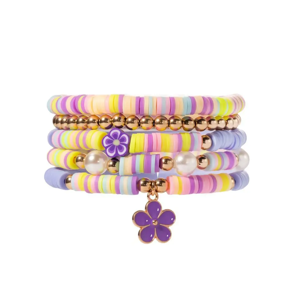 5 Pcs Boho Acrylic Beaded Stackable Bracelet Set, Multi-Layer Tiny Seed Bead Elastic Wristbands, Bohemian Colorful Stretch Jewelry Gift for Women Beach Vacation Daily Matching