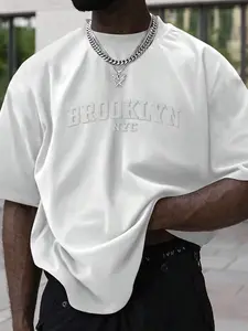 1 Piece Men‘s Brooklyn NYC Graphic T-Shirt with Bold 3D Embossed Logo, Casual Letters Print, Oversized Hip-Hop Streetwear for Urban Fashion and Daily Casual Wear