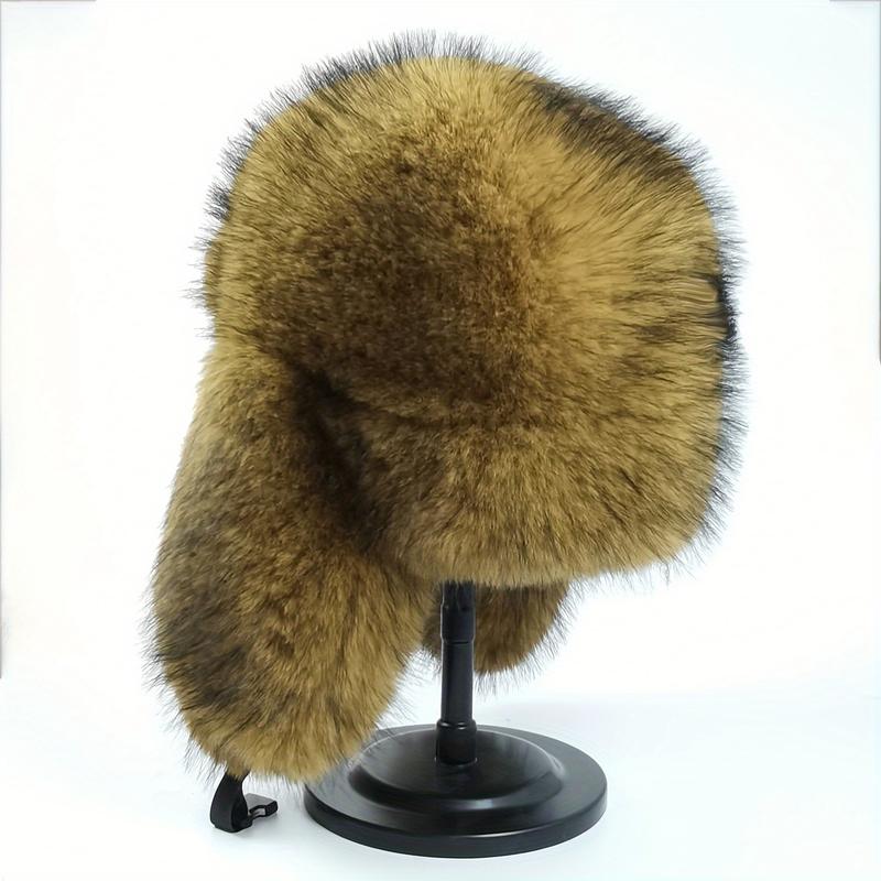 Elegant Retro Thickened Faux Fur Ushanka Hat - Warm Pilot Cap with Ear Coverage, Ideal for Hiking, Skiing, Cycling & Daily Wear, Classic Polyester Fisherman Hat with Hook-and-Loop Closure, Outdoor Headwear |   Vintage Style Hat | Faux Fur Hat