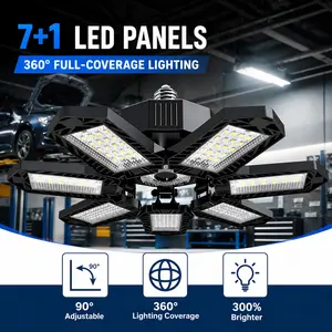 FOLDABLE GARAGE LIGHT – Deformable Bright Shop Ceiling Bulb Lamp for Barn, Warehouse, Garage – 7+1 Panel Foldable Work Light – Easy Installation