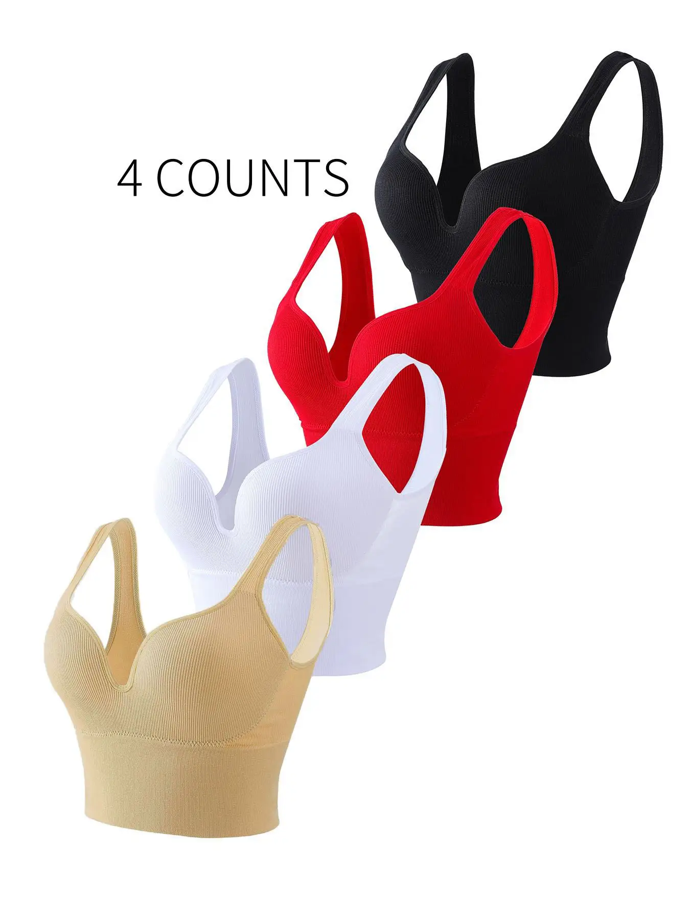 【Plus Size】 Sporty Solid Color Sweetheart Neck Wireless Sports Bra, Breathable Comfortable Sports Lingerie Top for Women, Women's Sport & Outdoor Clot