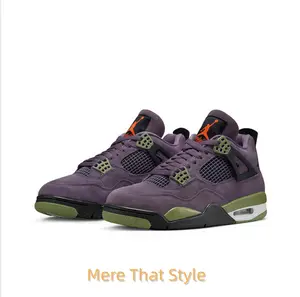 Retro Mid-Top Basketball Shoes in Purple Suede Upper with Olive Green Speckled Midsole, Black Support Wings, and Visible Air Unit