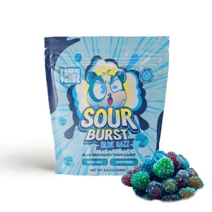 Kanpai Sour Burst Blue Razz Gummies - Intense Blue Raspberry Flavor, Chewy Texture, 2.5 oz Bag - Perfect for Sour Candy Lovers & TikTok Snacks