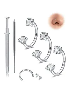 20G/18G/16Gauge CZ Inlaid Horseshoe Nose Ring for Women Horse Shoe Nose Ring Hoop Spiral Nose Ring Stainless Steel Cartilage Helix Tragus Earring Hoops Labret Lip Piercing Jewelry Snake Bite Piercing Jewelry Small 8mm Septum Rings Halloween Jewelry