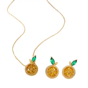 3pcs Set Fashionable lemon fruit-designed earrings and necklaces, daily gifts for her to wear, cute fruit jewelry, versatile jewelry for all seasons