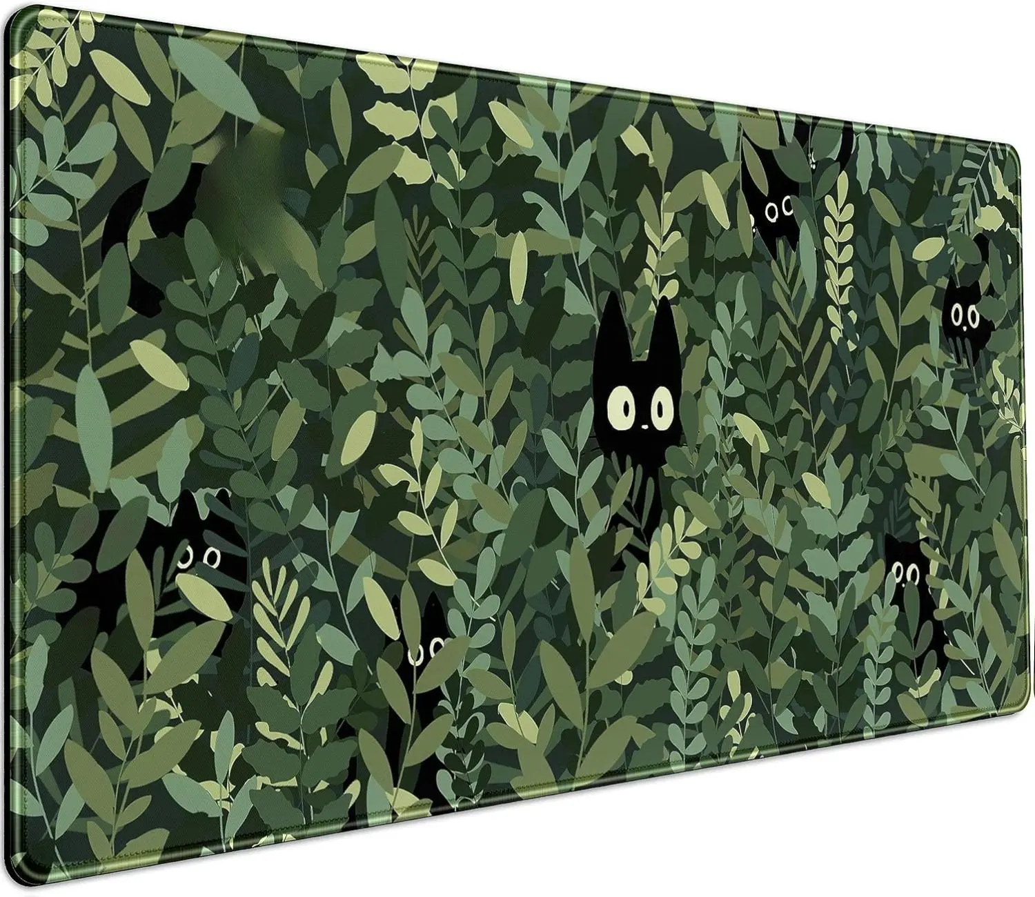 Cute Anime Cartoon Cats Desk Mat Green Leaves Kawaii Mousepad XXL Extended Large Gaming Mouse Pad Cat, Aesthetic Extended Laptop Keyboard Mat Desk Pad for Women Office Gamer Girl Decor 31.5x15.75 in desktop organizer Floral